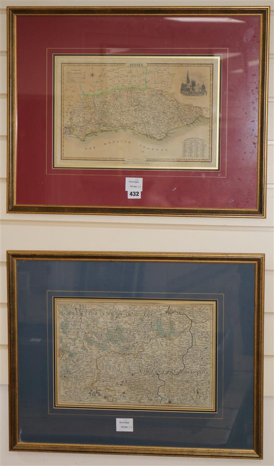 John Gibson, London - a coloured engraved map of Saxony Bohemia c.1760 and Pigot & Co - a coloured engraved map of Sussex (2) 25 x 37cm